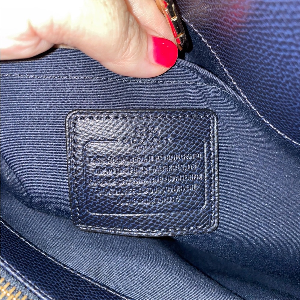 Coach Margot Carryall 27 Navy Blue Pebbled Leather Rivet Studded Tote - Picture 3 of 10
